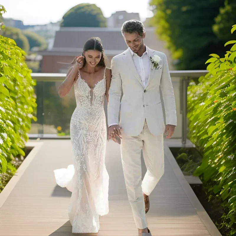 Men Formal Wear For Summer - Smoking de casamento de linho para