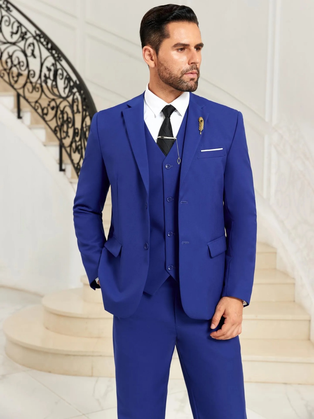 Novo Terno Masculino Azul Slim - Men Formal Party Wear Outfit avaliação e preço
